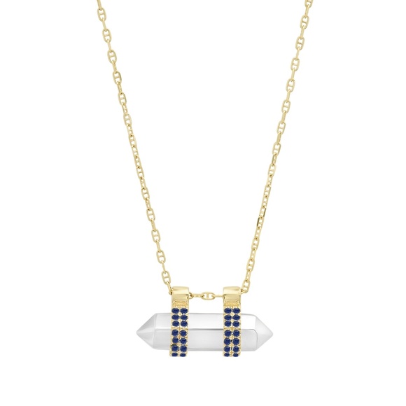 14K Gold and Sterling Horizontal  "Crystallized" Metal pendant with Sapphires - Picture 1 of 1